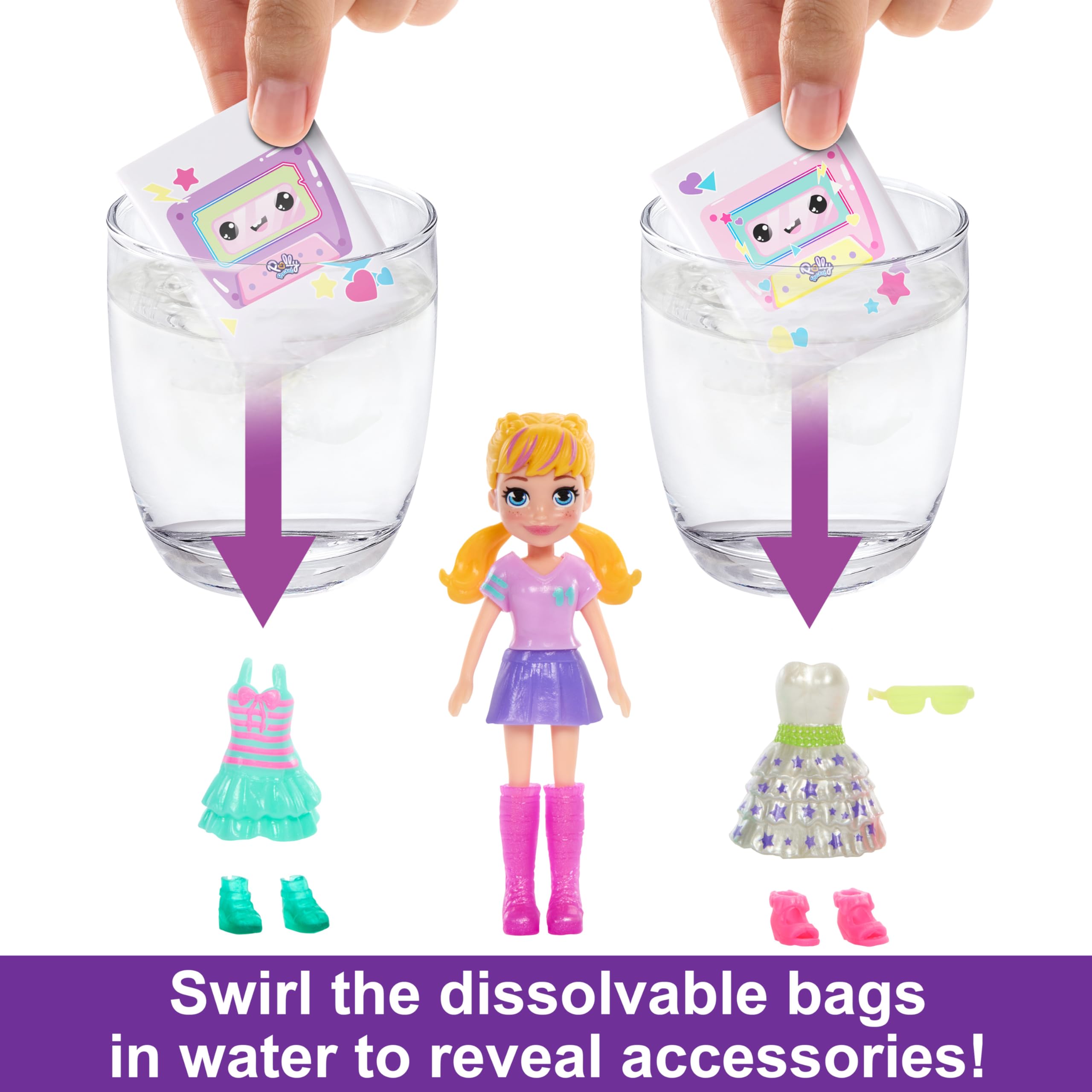 Polly Pocket Doll & Playset, Disco Dance Fashion Reveal Unboxing Travel Toy with 3-inch Hoodie Buddy Doll, 16 Accessories & Surprise Water Play - Image 3