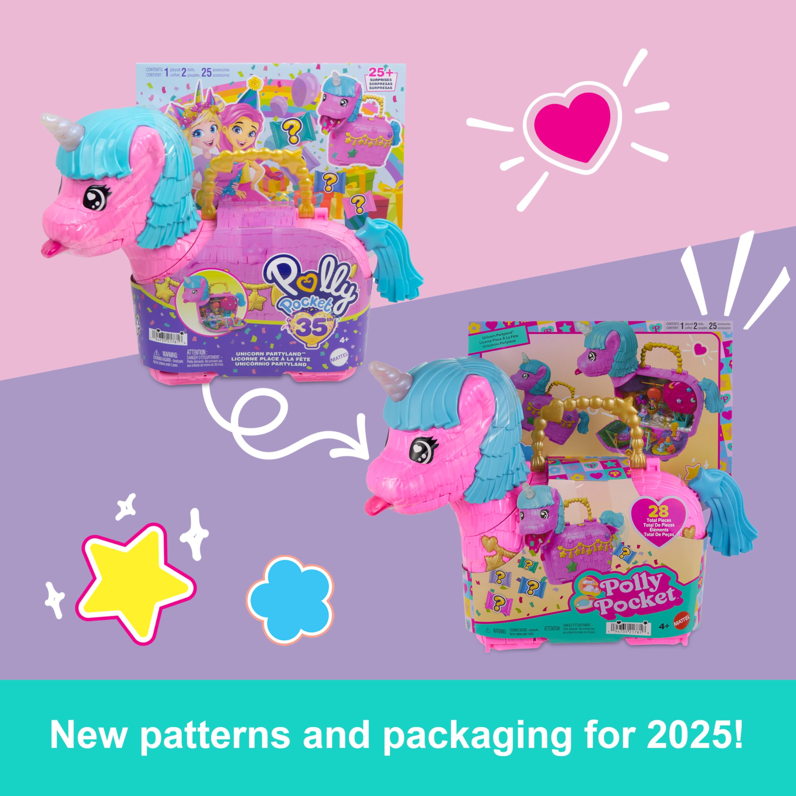 Polly Pocket Dolls & Playset with Pets & 25+ Surprise Accessories, Birthday Celebration Unicorn Partyland Playset, Hot Air Balloon Ride - Image 6