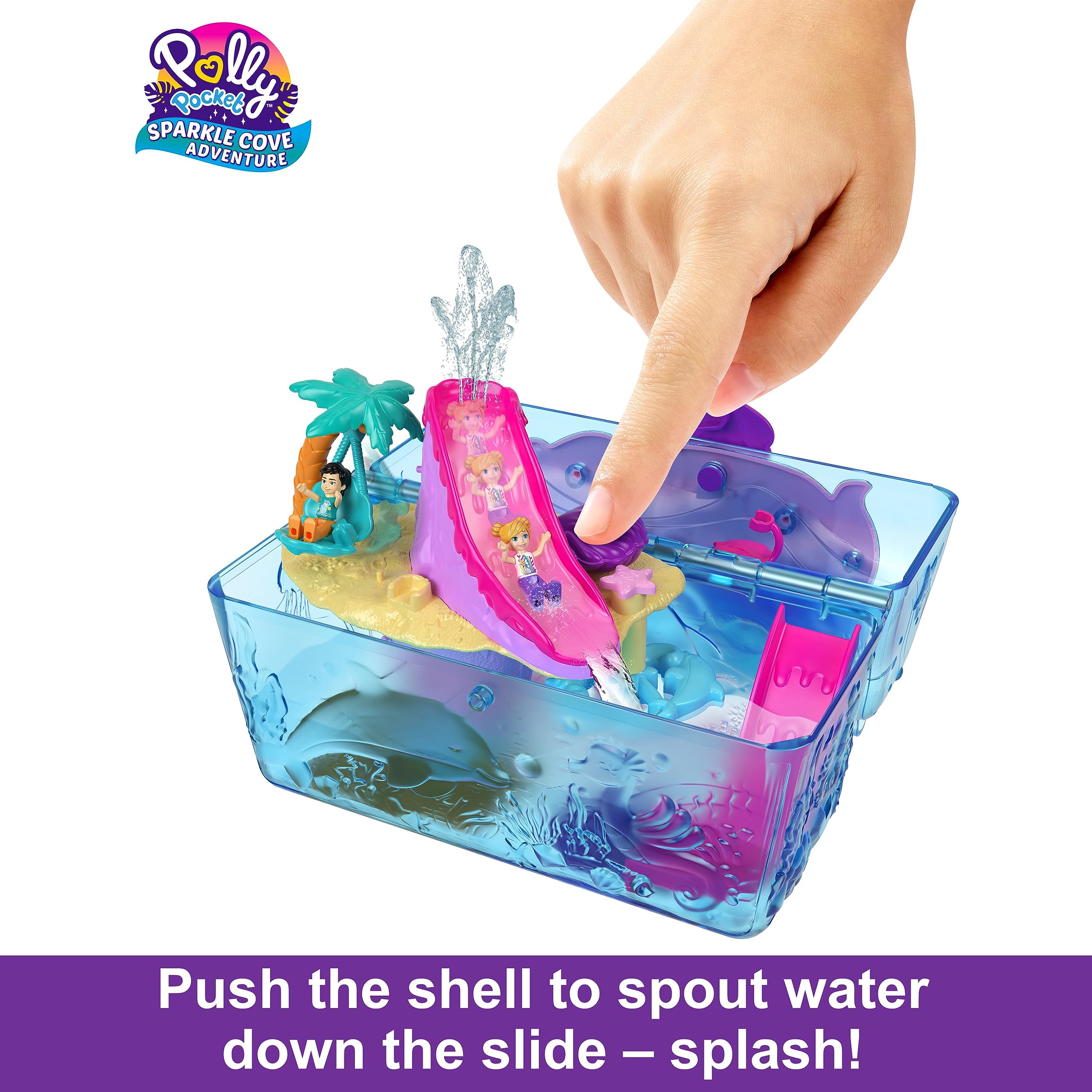 Polly Pocket Playset with 2 Dolls, Surprise Accessories & Water Play, Sparkle Cove Adventure Treasure Chest Animal Toy - Image 4